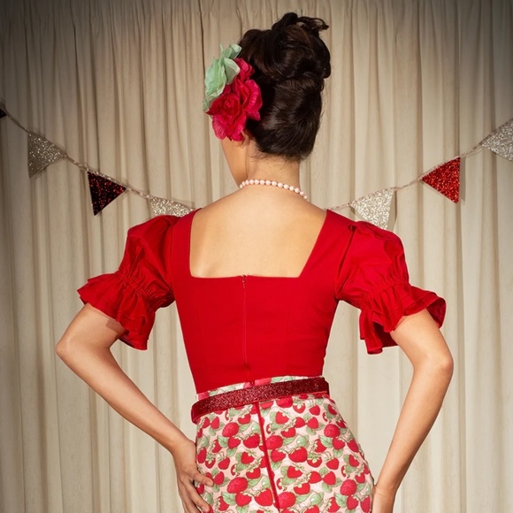 Kitten D'Amour Miss Strawberry Pageant Puff Sleeve Top - Picture 2 of 10